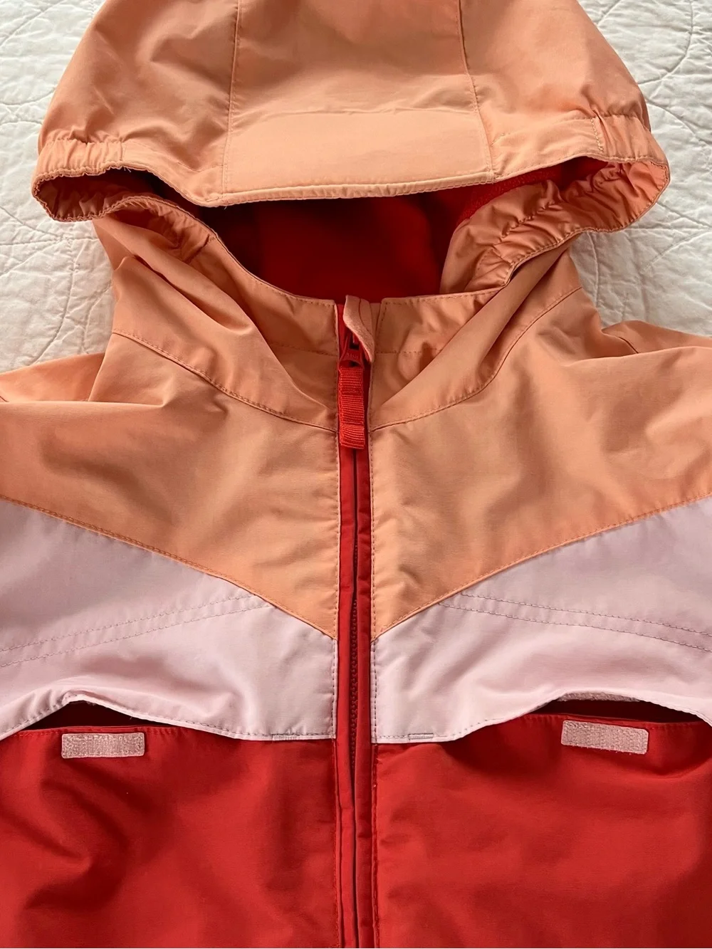 Lands' End Girls' Sz 14 Orange & White Colorblock Hooded Ski Jacket Winter Fun